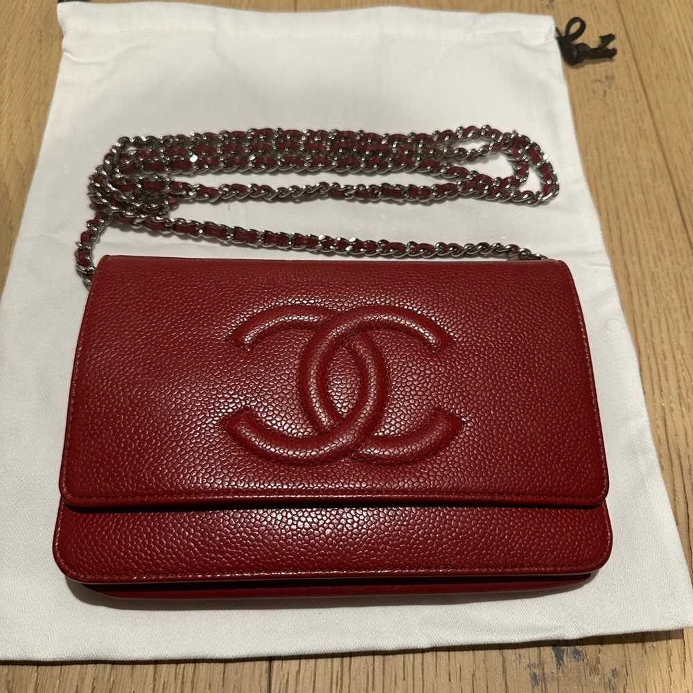 Chanel Red Leather Chain Bag